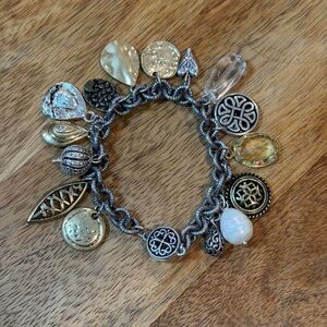 Chico's Silver and Gold Charm Bracelet Magnetic Clasp